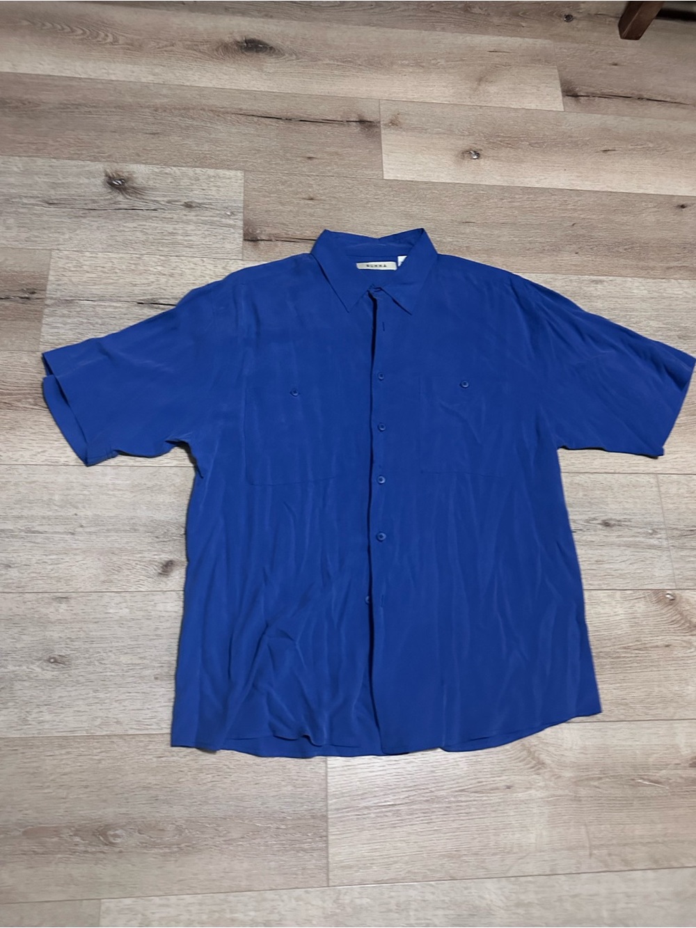 Men's Short Sleeve Button-Up Silk Shirt - Royal Blue